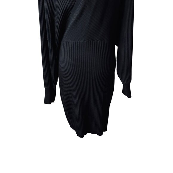 Love Tree Black Ribbed Knit Long Sleeve Mini Wrap Dress With Tie Waist & V-Neck - Picture 7 of 8